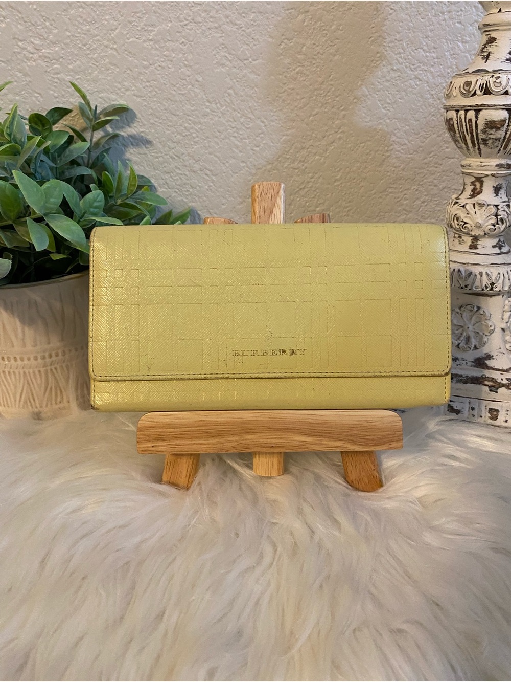 Burberry Pale Yellow Leather Continental Wallet